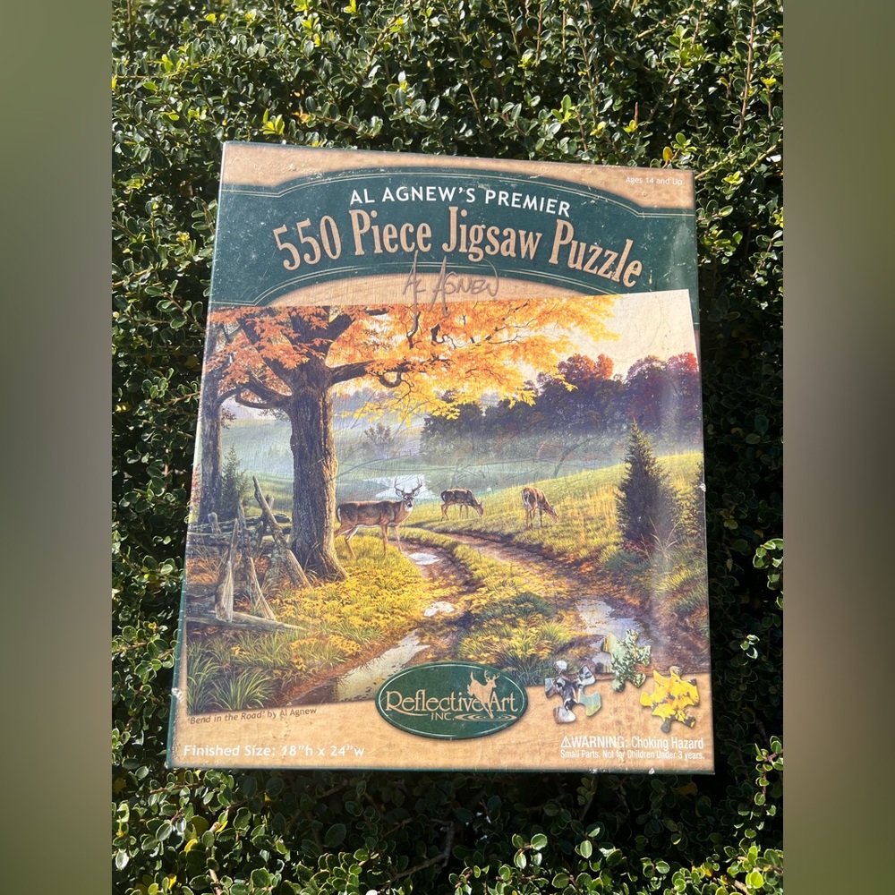 Bend in the Road Deer Scene Autumn 550 Piece Puzzle Al Agnew Reflective Art NEW